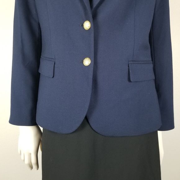 J. Crew Factory Navy Wool-Blend Gold Buttons Academia Career Blazer Sz 10 AZ565 - Picture 4 of 15